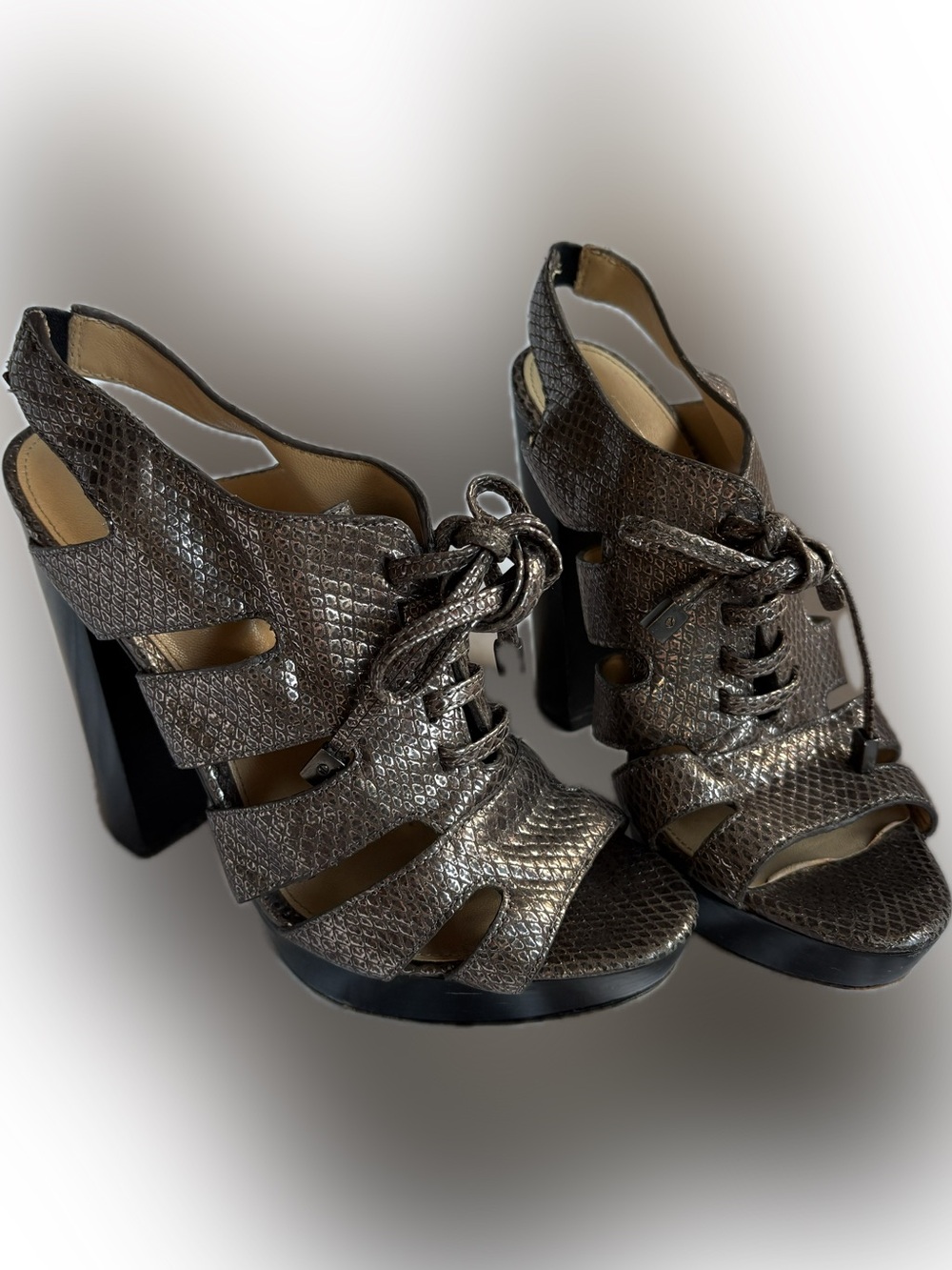 ✨ COACH Moreen Metallic Snake-Embossed Platform Heels ✨